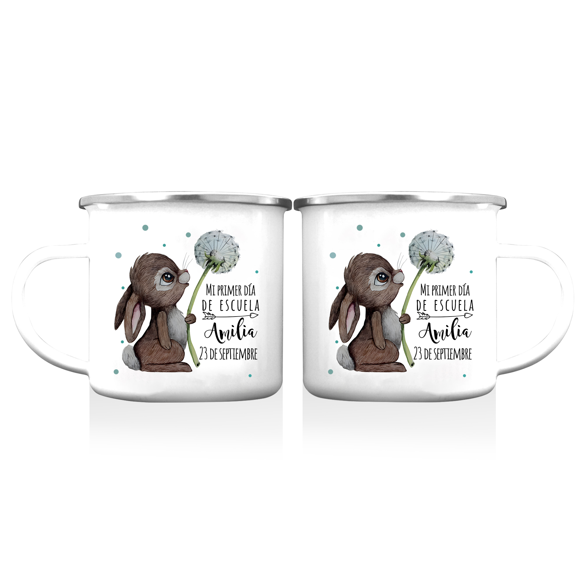 Vuelta al cole-Taza para niños "conejita" con 1 nombre y fecha personalizados