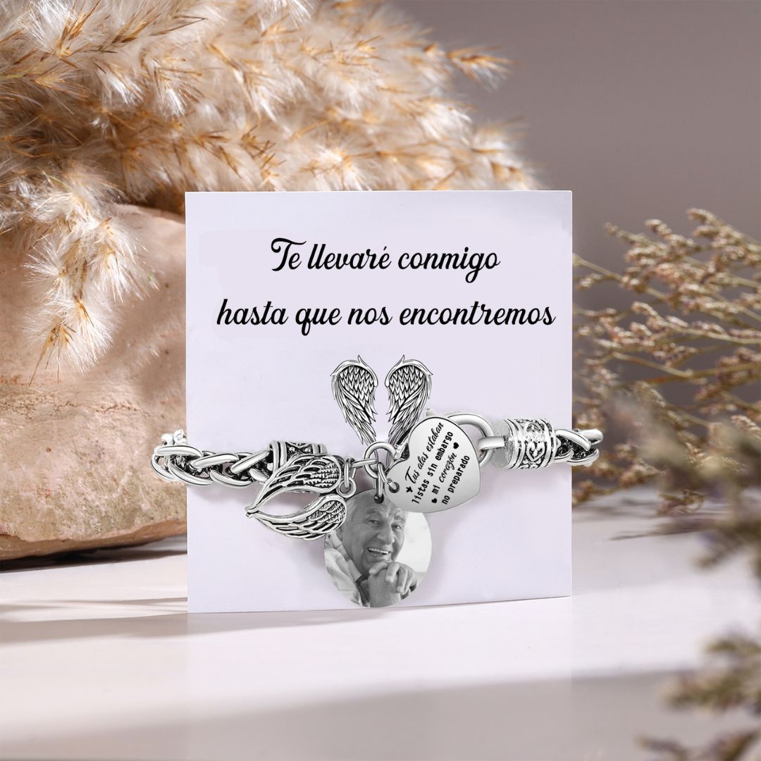 Pulsera Conmemorativa Corazón y Alas con Foto Pulsera Personalizada | Jessemade