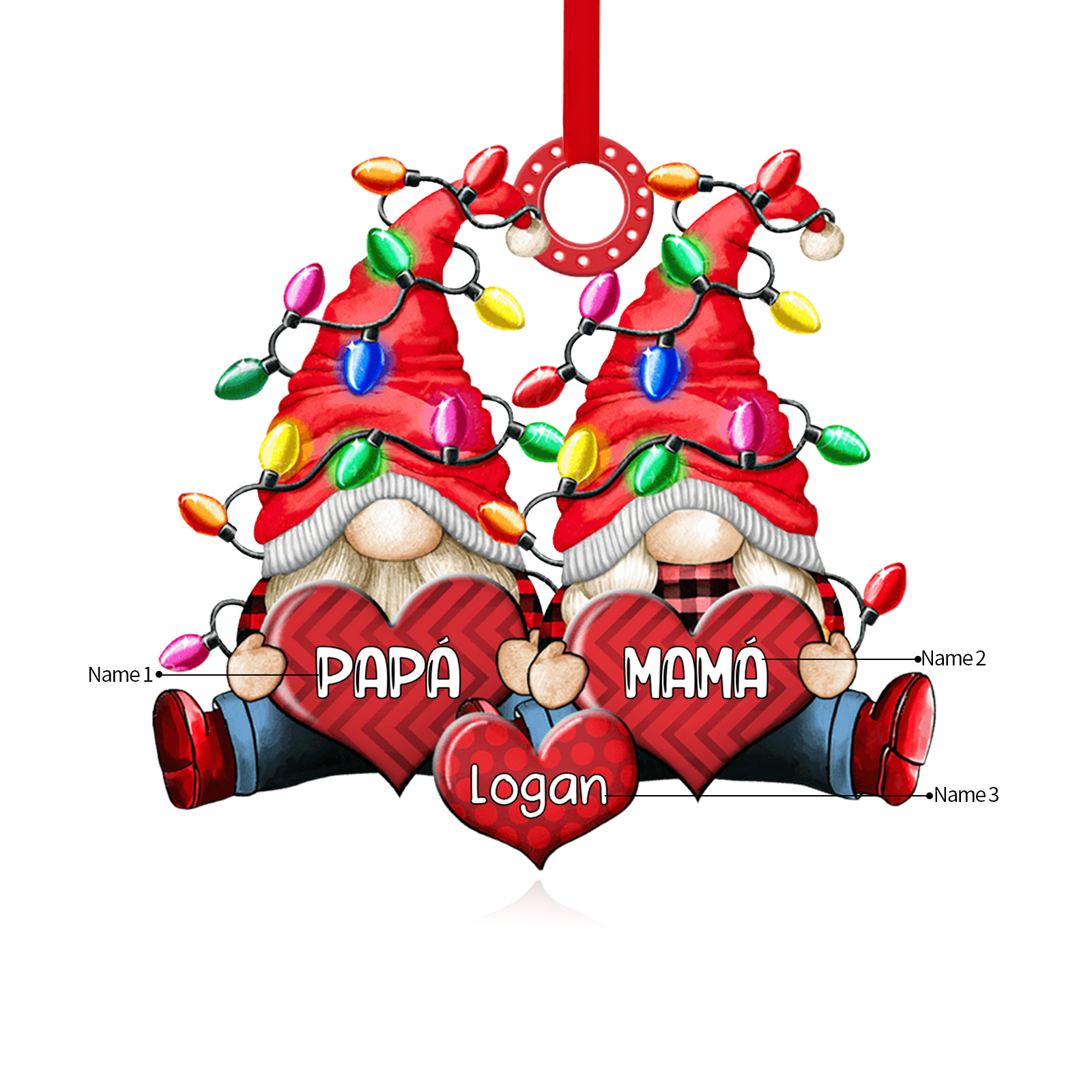 Navidad-Ornamento de duendes y corazones de madera para familia 3 nombres personalizados | Jessemade