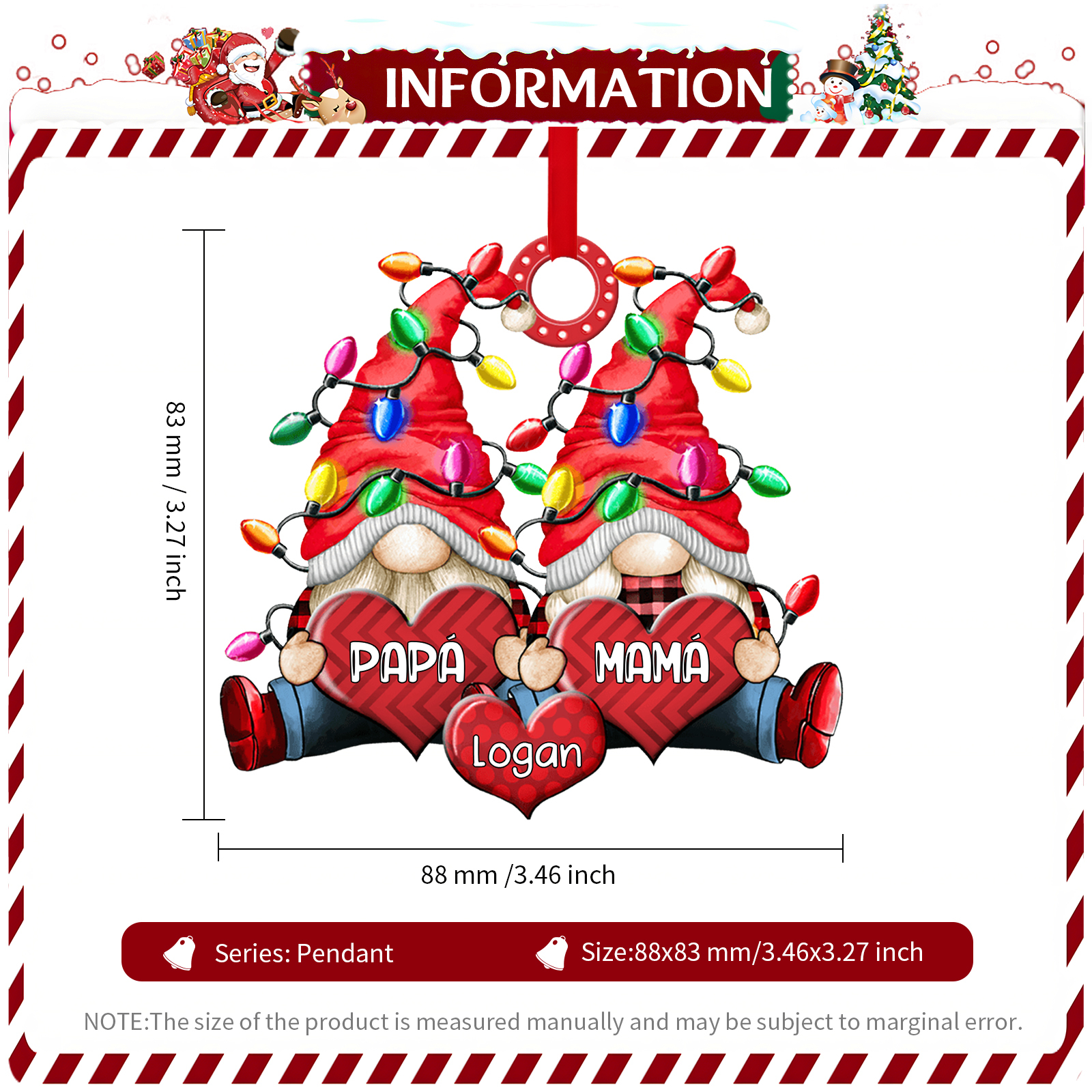 Navidad-Ornamento de duendes y corazones de madera para familia 3 nombres personalizados | Jessemade