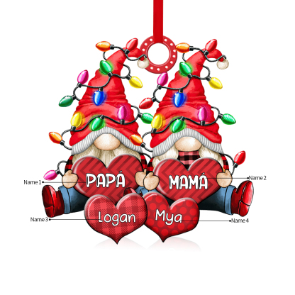 Navidad-Ornamento de duendes y corazones de madera para familia 4 nombres personalizados | Jessemade