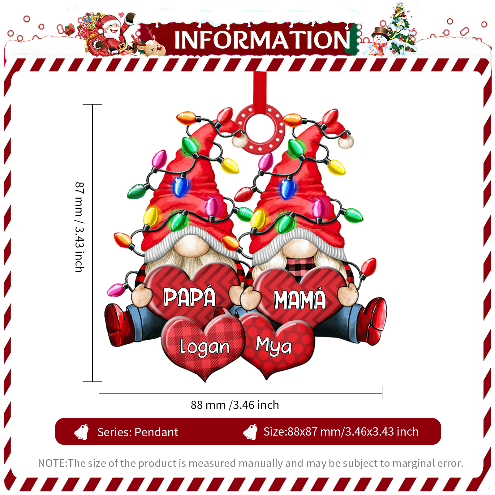 Navidad-Ornamento de duendes y corazones de madera para familia 4 nombres personalizados | Jessemade