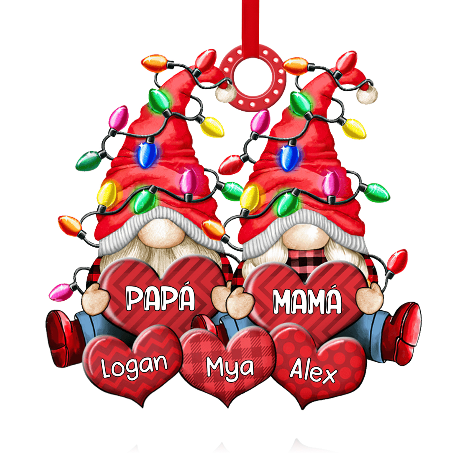 Navidad-Ornamento de duendes y corazones de madera para familia 5 nombres personalizados | Jessemade
