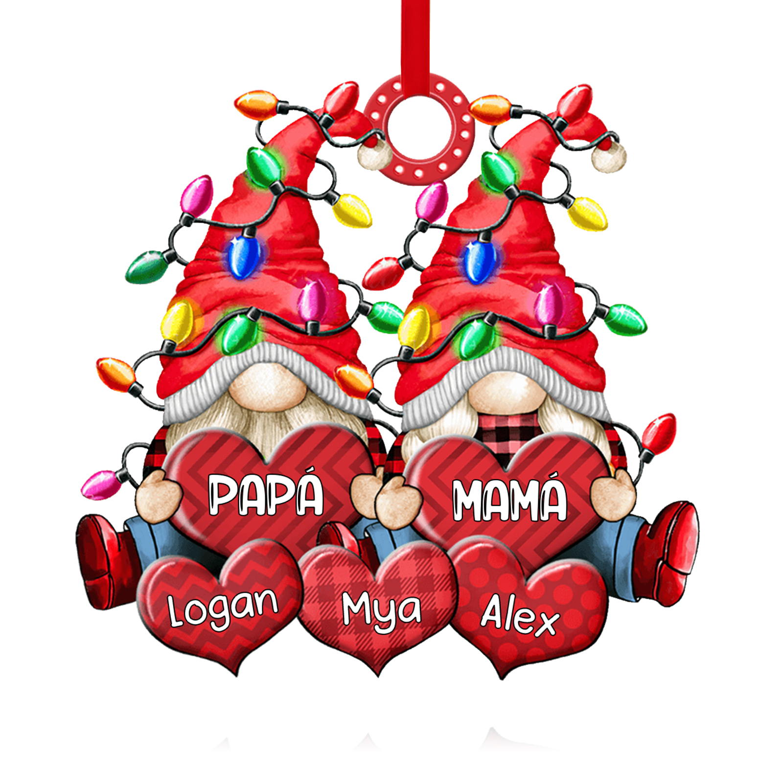 Navidad-Ornamento de duendes y corazones de madera para familia 5 nombres personalizados | Jessemade