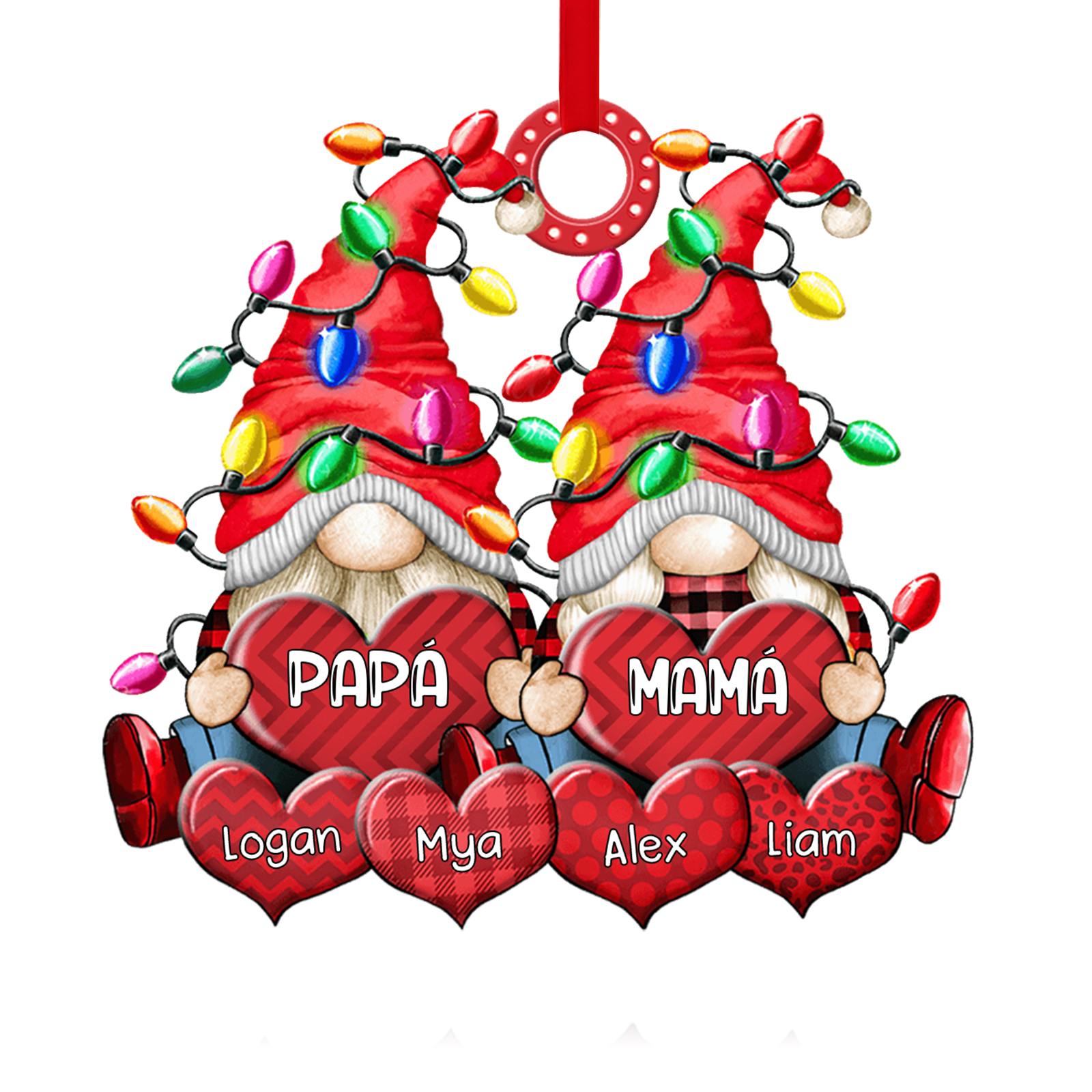 Navidad-Ornamento de duendes y corazones de madera para familia 6 nombres personalizados | Jessemade