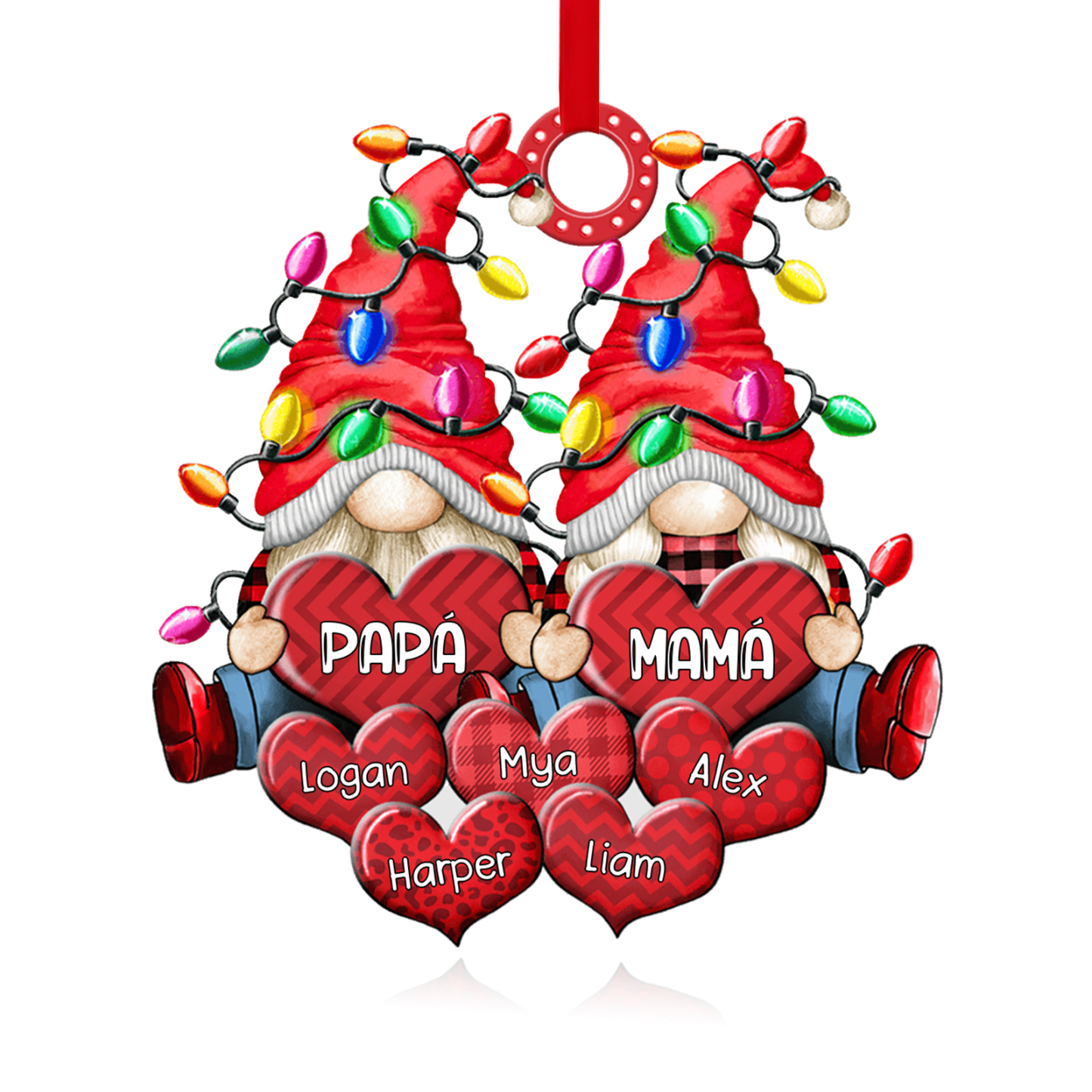 Navidad-Ornamento de duendes y corazones de madera para familia 7 nombres personalizados | Jessemade