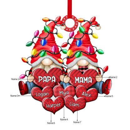 Navidad-Ornamento de duendes y corazones de madera para familia 7 nombres personalizados | Jessemade