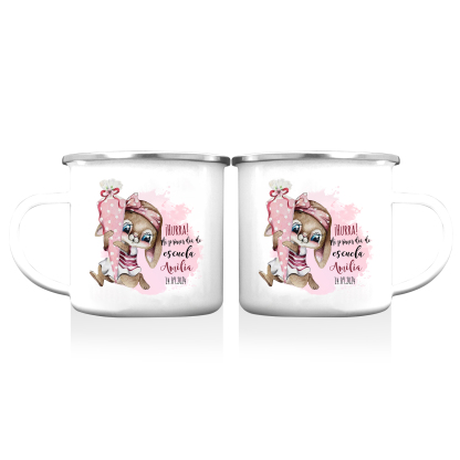 Vuelta al cole-Taza para niños "conejita" con 1 nombre y fecha personalizados
