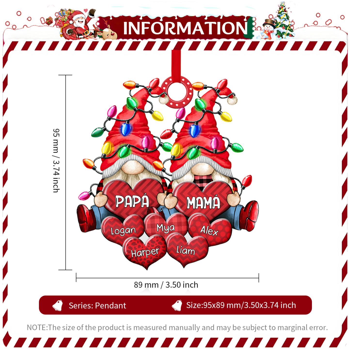 Navidad-Ornamento de duendes y corazones de madera para familia 7 nombres personalizados | Jessemade