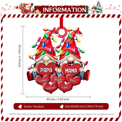 Navidad-Ornamento de duendes y corazones de madera para familia 7 nombres personalizados | Jessemade