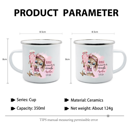 Vuelta al cole-Taza para niños "conejita" con 1 nombre y fecha personalizados