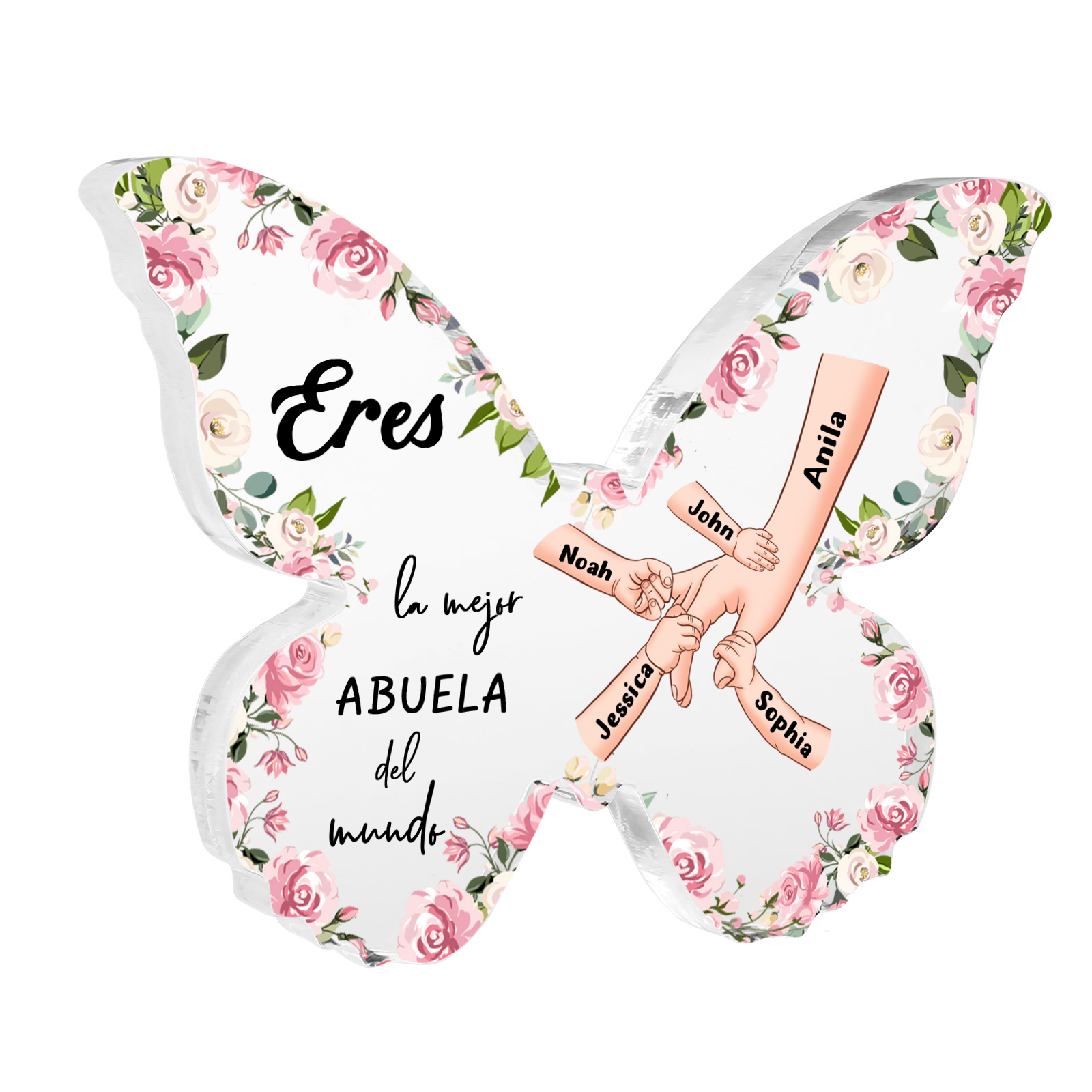 A mi abuela-Placa de acrílico mano con mano en forma de mariposa 5 nombres personalizados | Jessemade