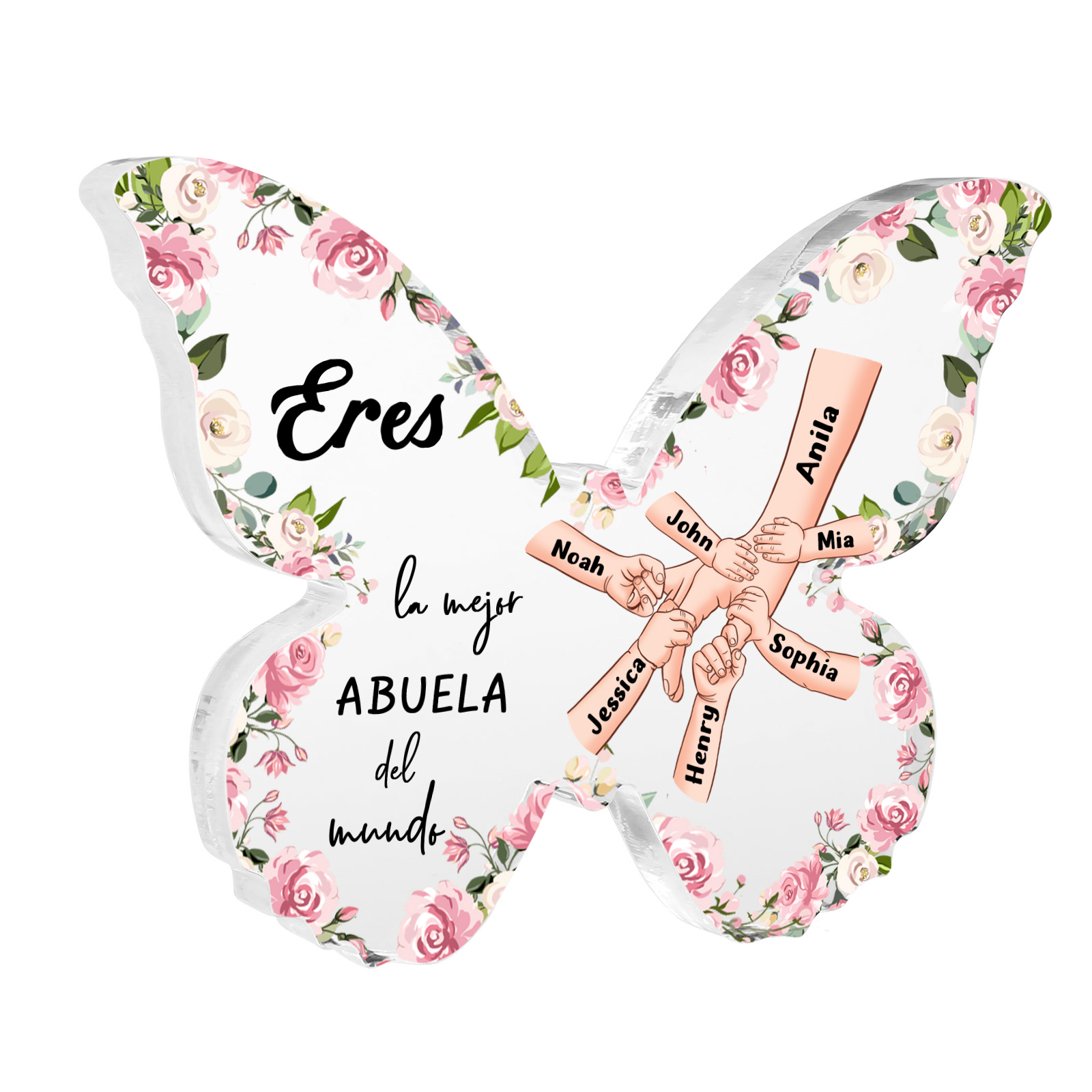 A mi abuela-Placa de acrílico mano con mano en forma de mariposa 7 nombres personalizados | Jessemade