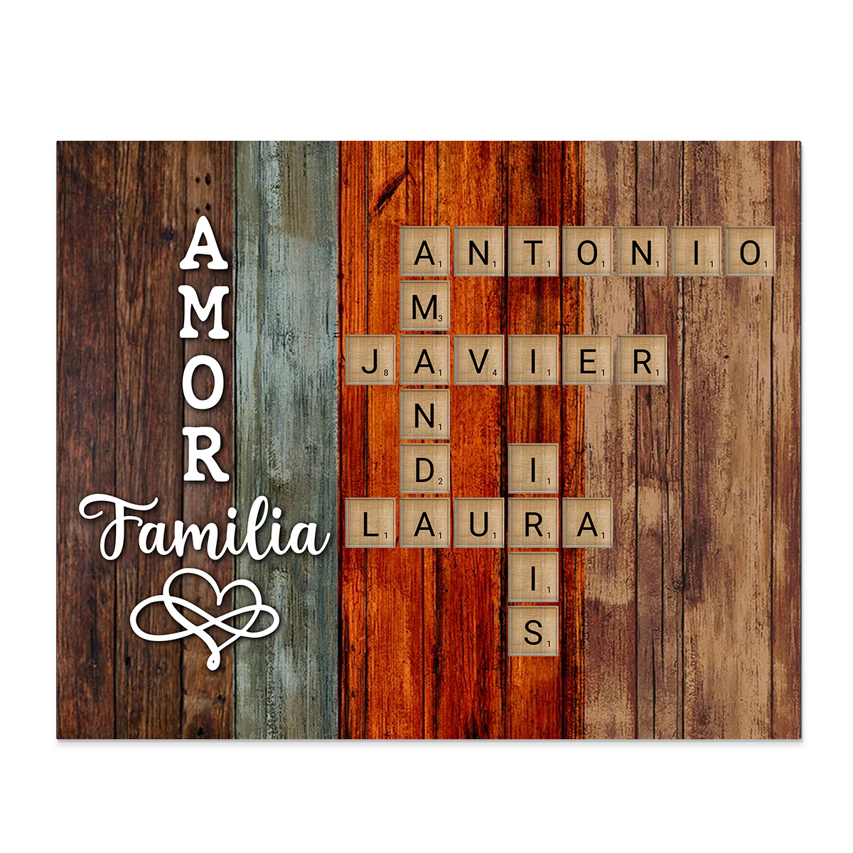 A familia - Lámina crucigrama de 1-12 nombres personalizados marco de madera | Jessemade