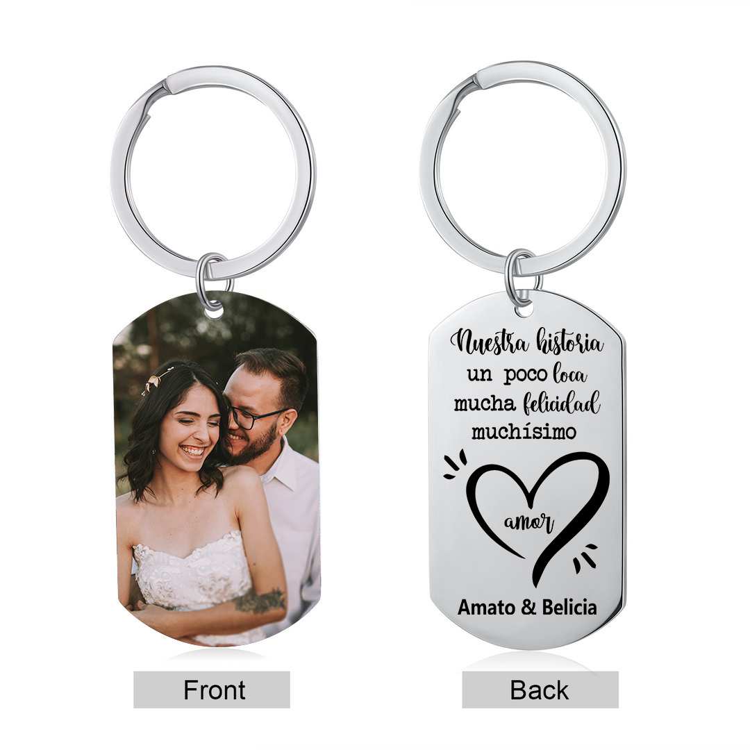 Llavero personalizado con foto y texto para pareja
