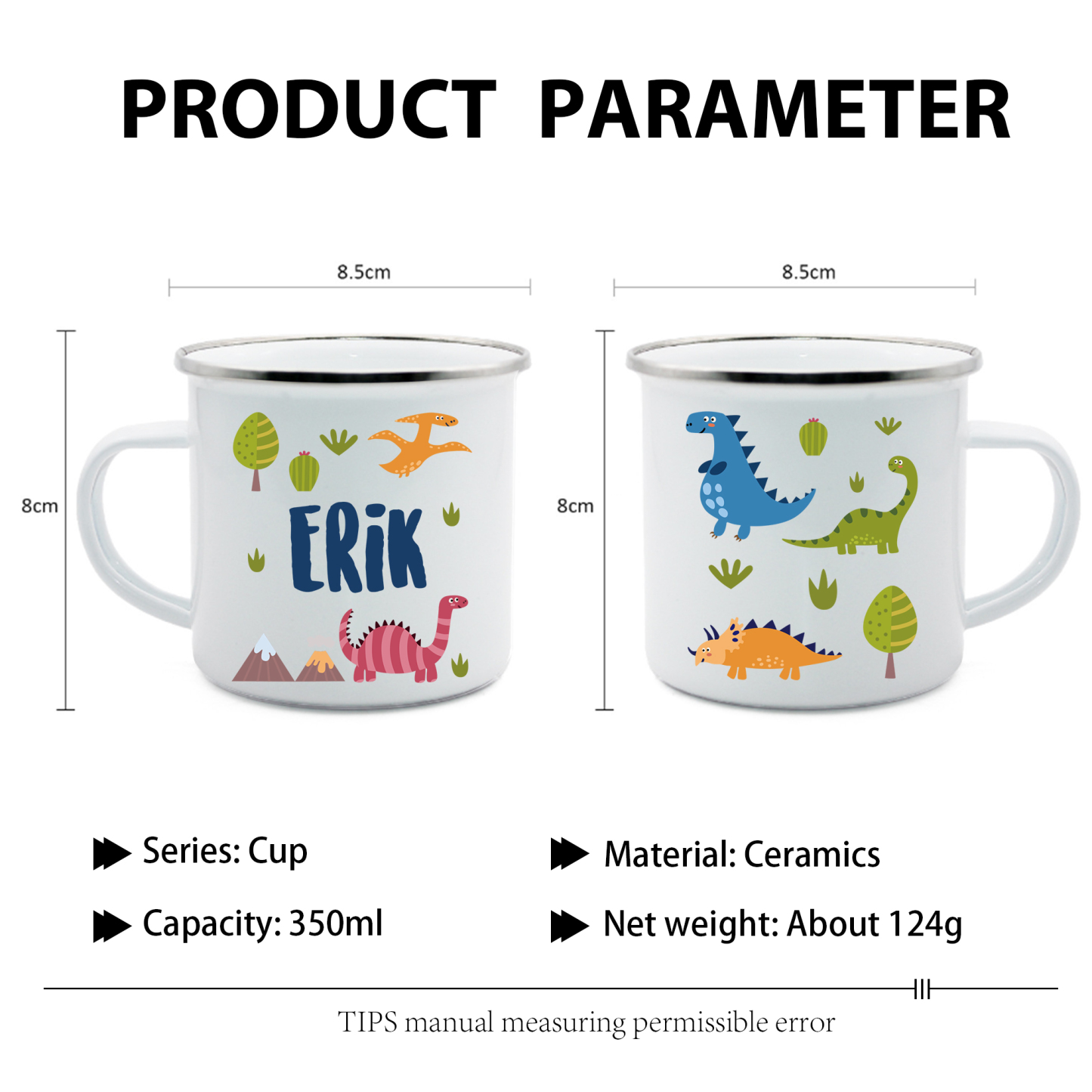 Vuelta al cole-Taza para niños "dinosaurios" con 1 nombre personalizado