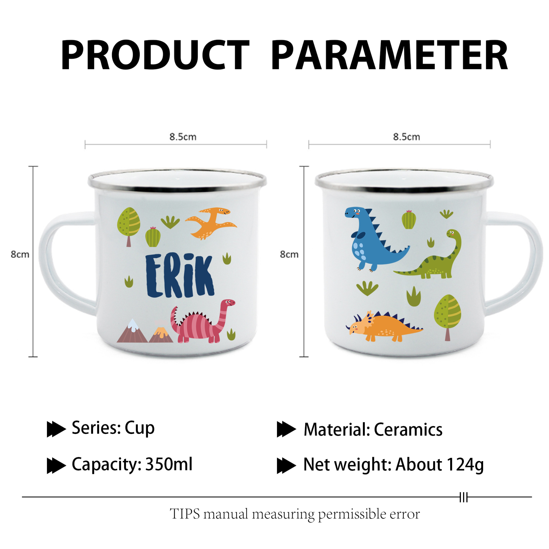 Vuelta al cole-Taza para niños "dinosaurios" con 1 nombre personalizado