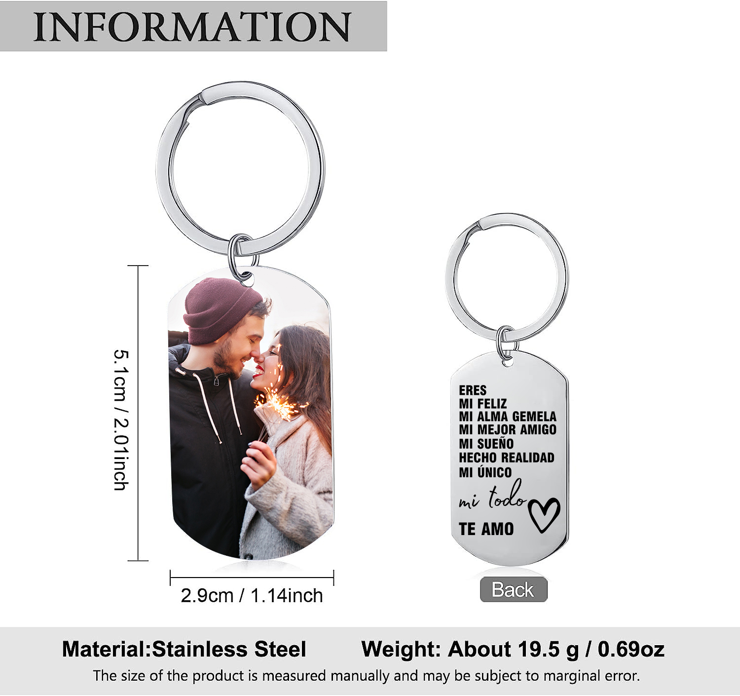 Llavero para pareja con palabras amorosas personalizado con foto | Jessemade