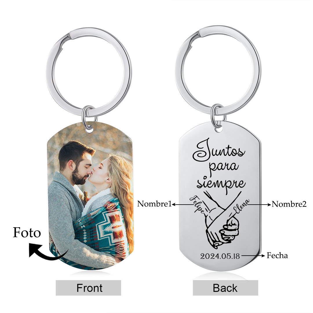 Llavero para pareja mano con mano personalizado con 2 nombres, fecha y foto | Jessemade