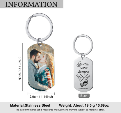 Llavero para pareja mano con mano personalizado con 2 nombres, fecha y foto | Jessemade