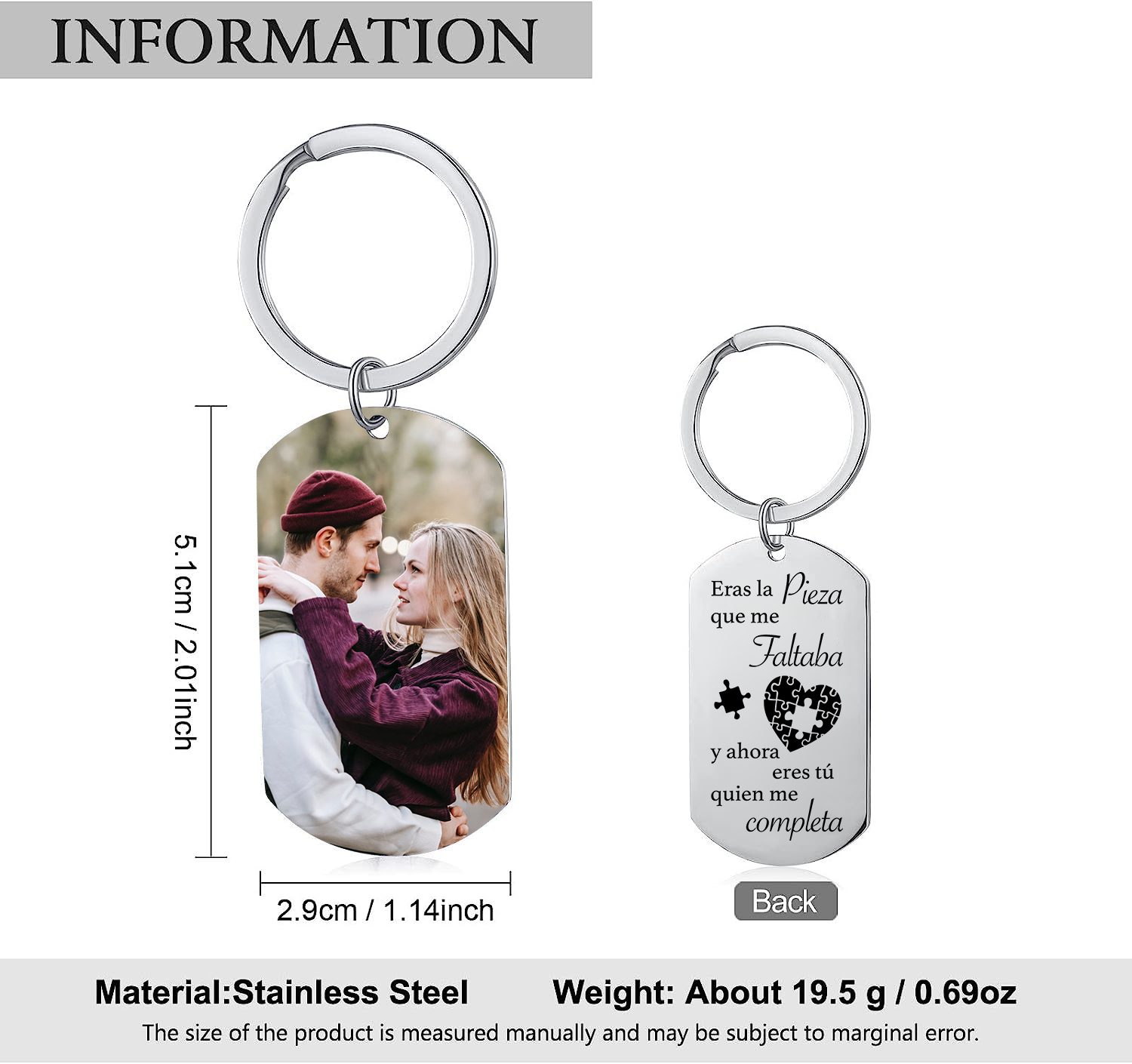 Llavero para pareja rompecabezas de corazón personalizado con foto | Jessemade