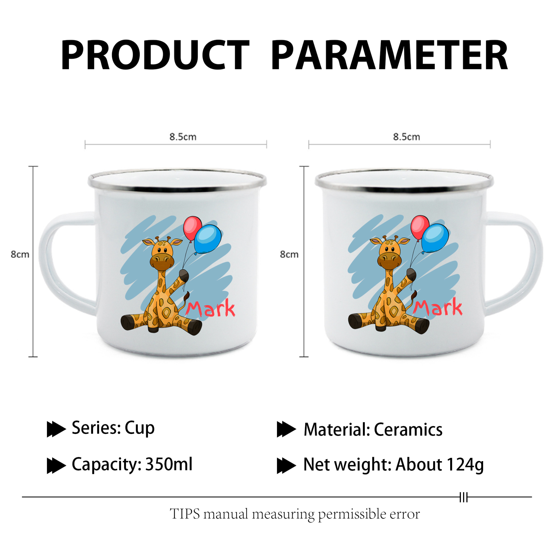 Vuelta al cole-Taza para niños "girafa" con 1 nombre personalizado