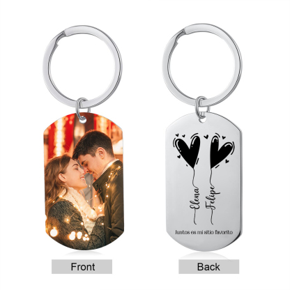 Llavero para pareja dos corazones personalizado con 2 nombres y foto | Jessemade