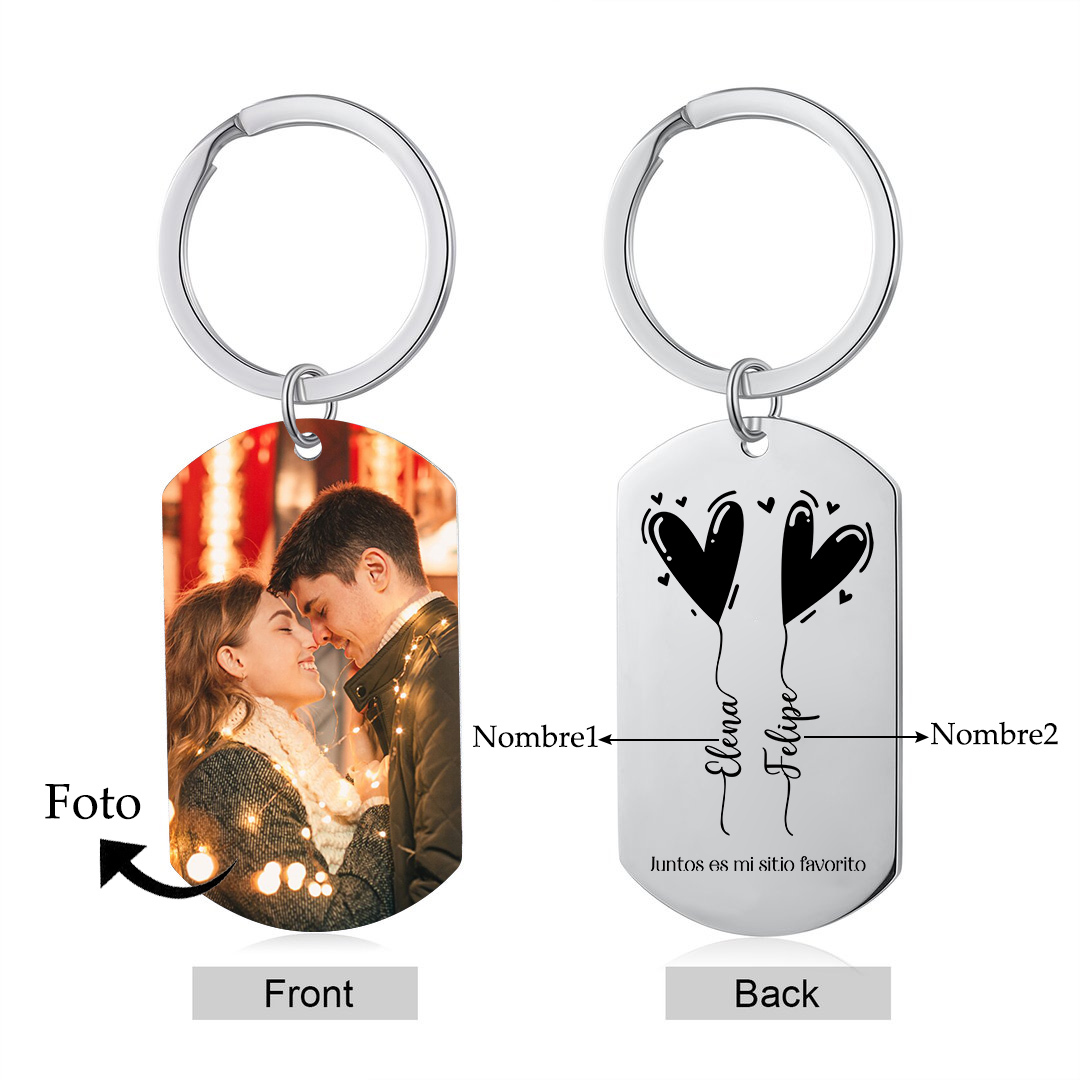 Llavero para pareja dos corazones personalizado con 2 nombres y foto | Jessemade