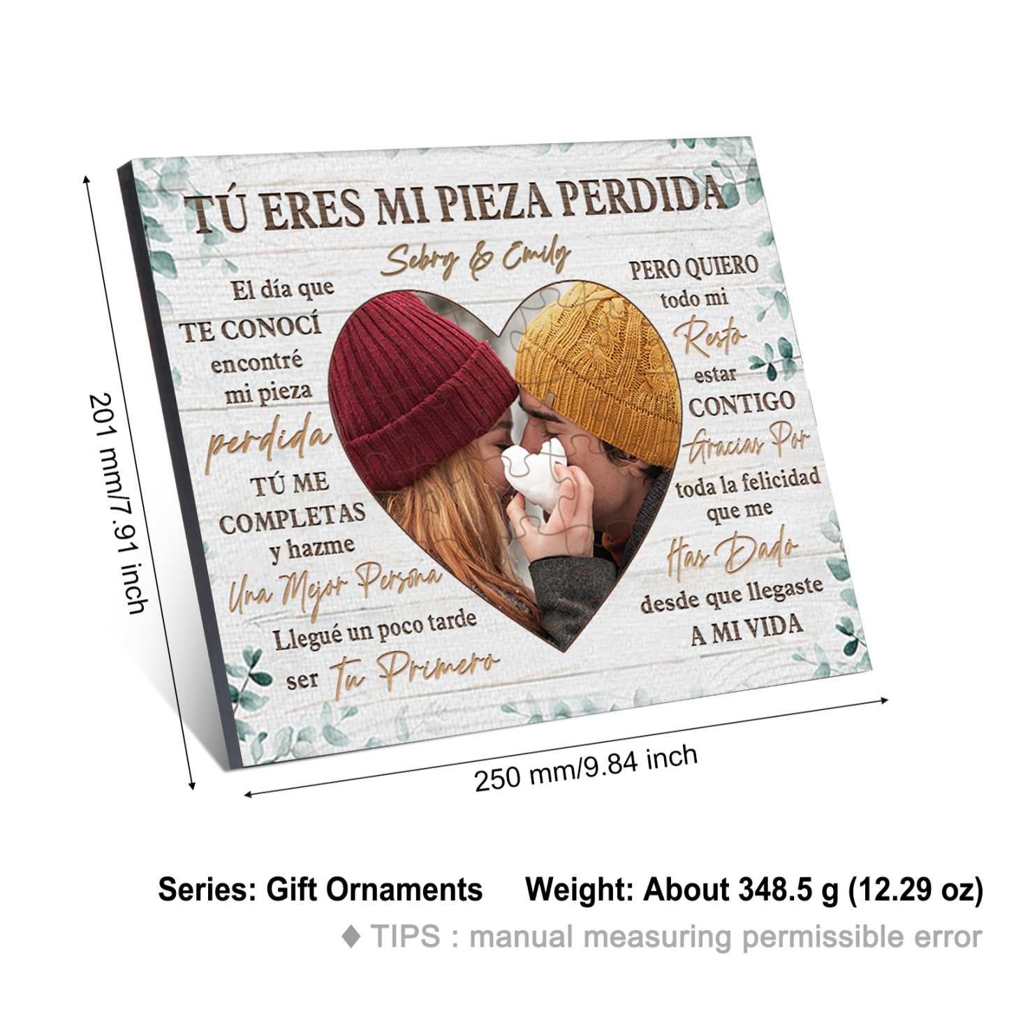 Lámina corazón y rompecabezas marco de madera para pareja personalizado con texto y foto | Jessemade