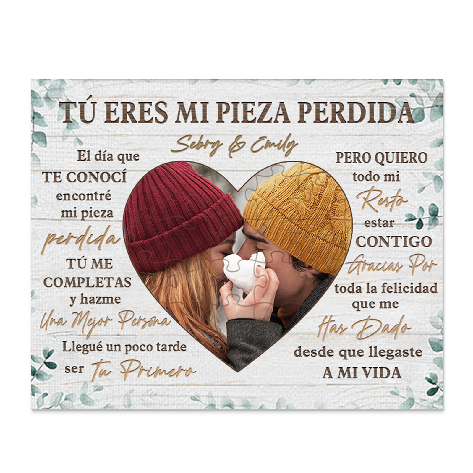 Lámina corazón y rompecabezas marco de madera para pareja personalizado con texto y foto | Jessemade