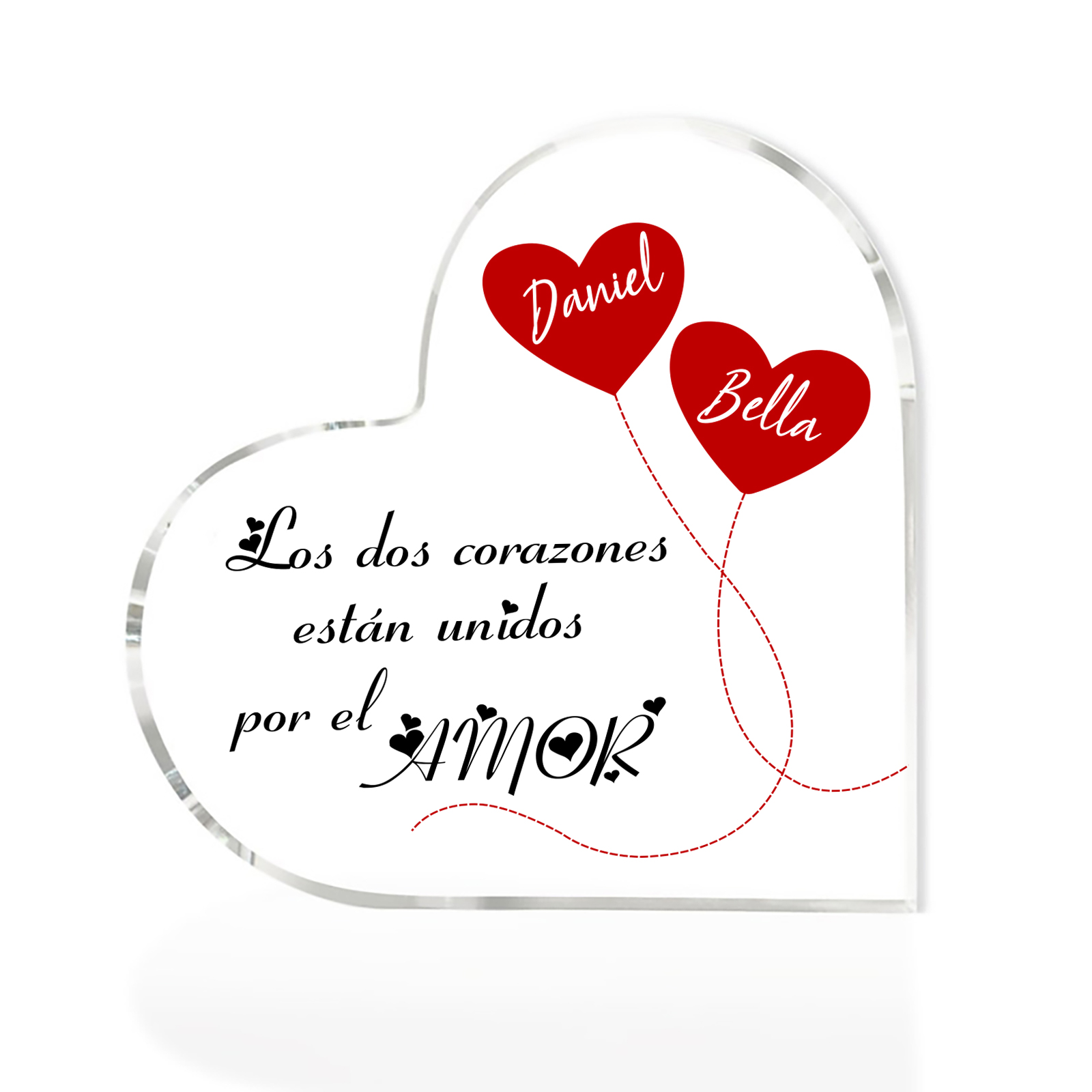 Placa de acrílico en forma de corazón de pareja con corazón 2 nombres personalizados | Jessemade