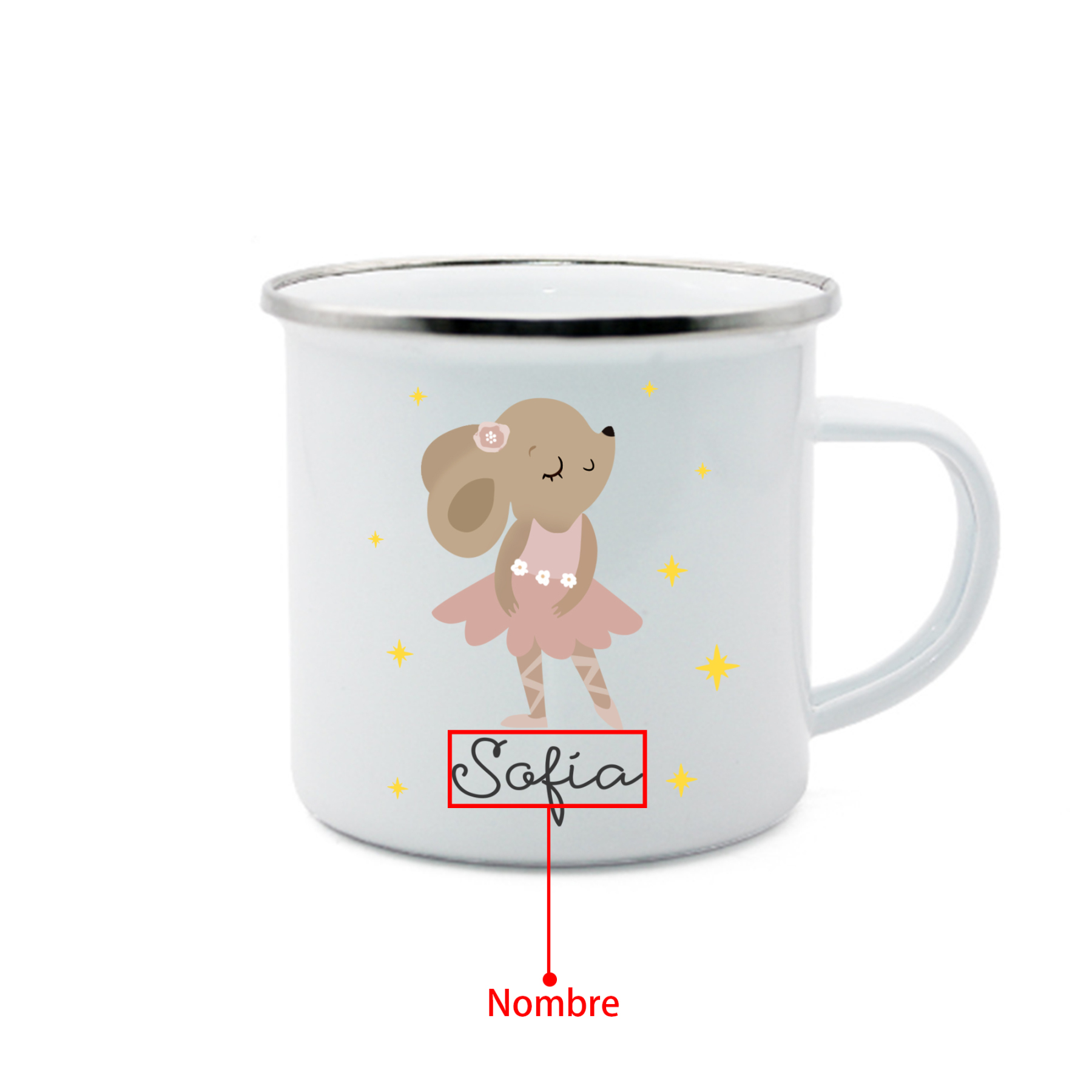 Vuelta al cole-Taza para niños "rata" con 1 nombre personalizado