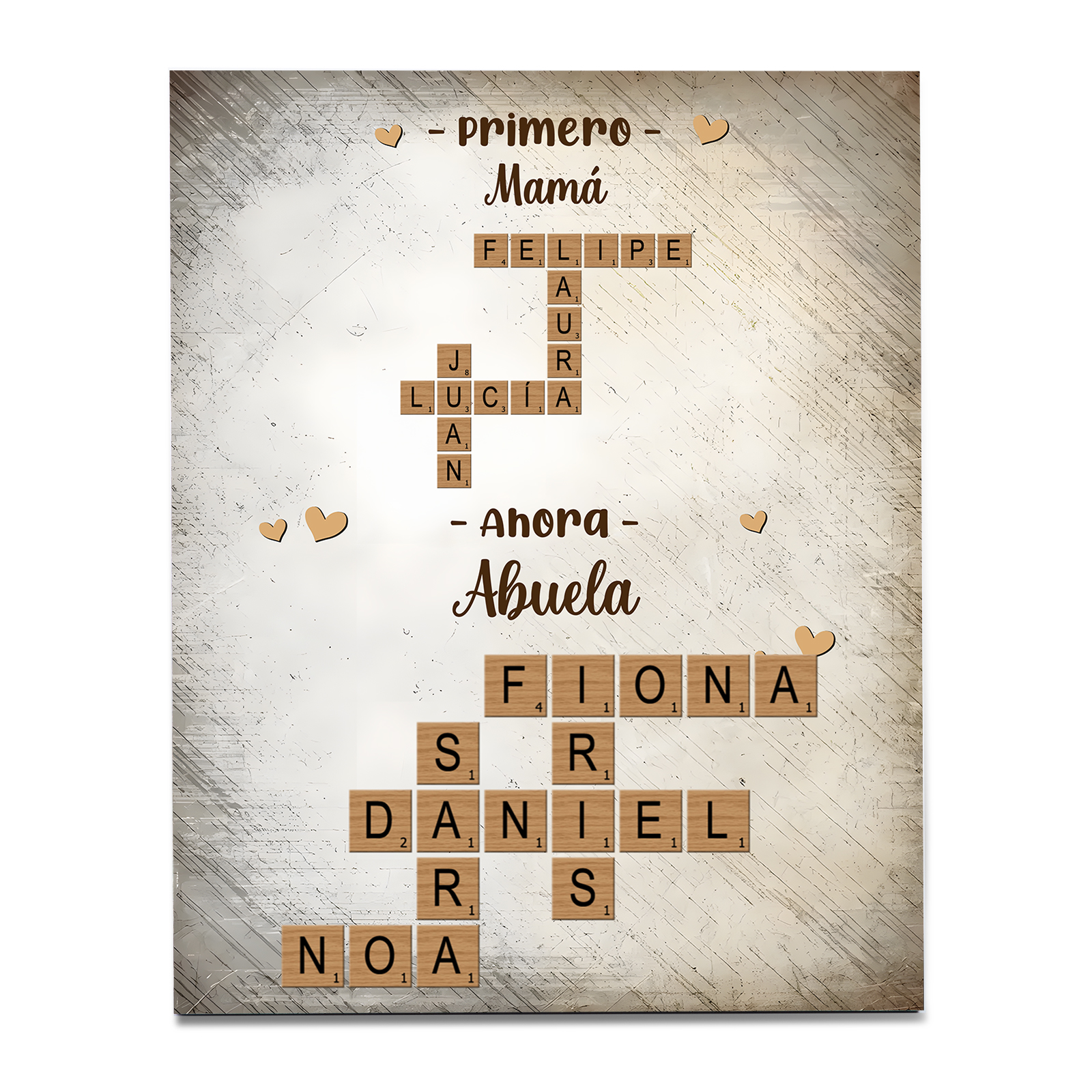 A mi abuela-Lámina crucigrama marco de madera 1-12 nombres personalizados | Jessemade
