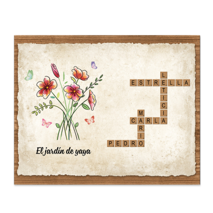 A mi abuela-Lámina crucigrama y flores de nacimiento marco de madera 1-12 nombres personalizados | Jessemade