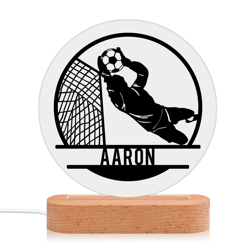 Lámpara Ilusión 3D Luz de Noche LED Silueta de Chico con Fútbol con Nombre Personalizado