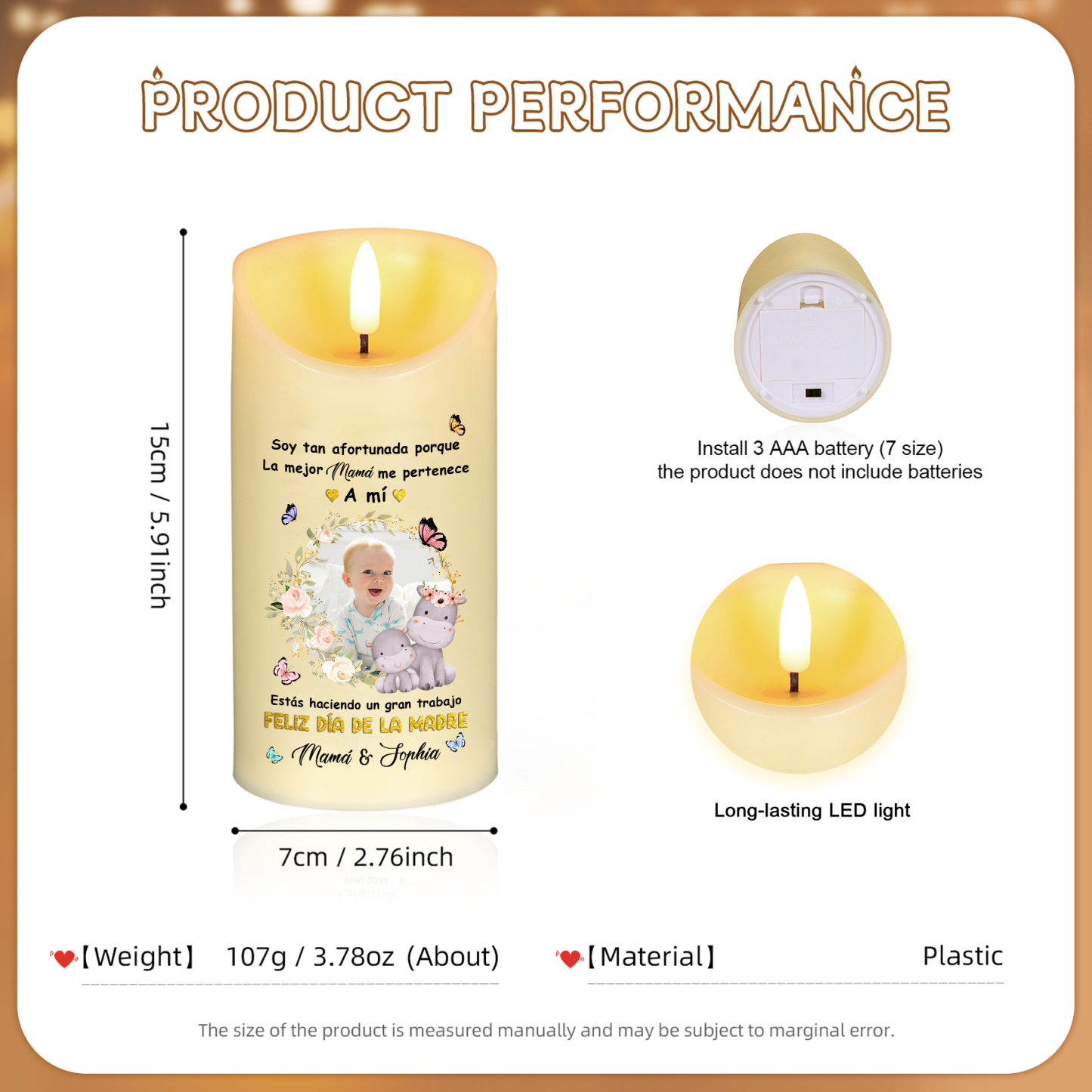 A mi mamá-Vela electrónica madre e hija Feliz Día de la Madre 1 foto y 1 texto personalizada | Jessemade