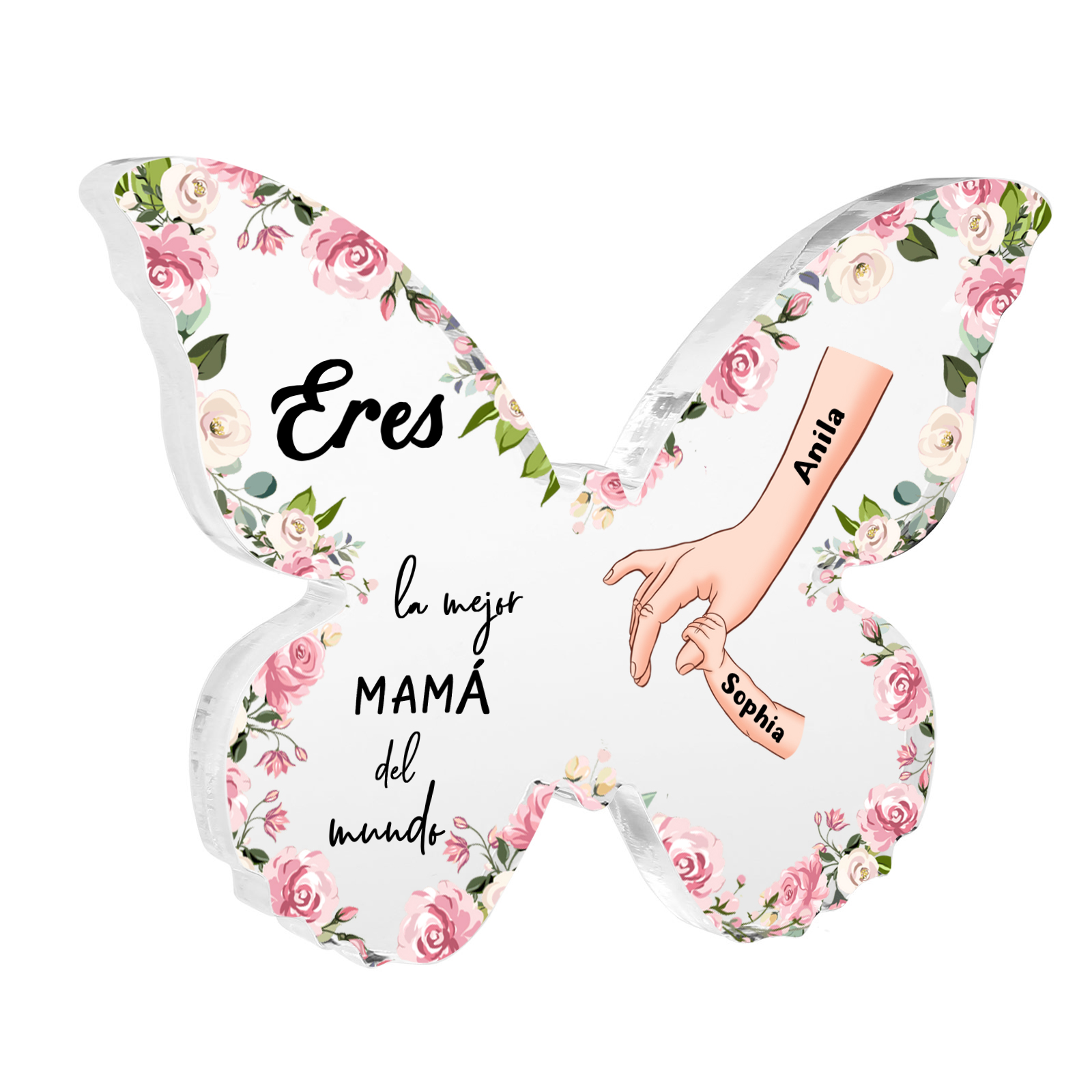 A mi mamá-Placa de acrílico en forma de mariposa mano con mano 2 nombres personalizados | Jessemade
