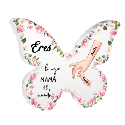 A mi mamá-Placa de acrílico en forma de mariposa mano con mano 2 nombres personalizados | Jessemade