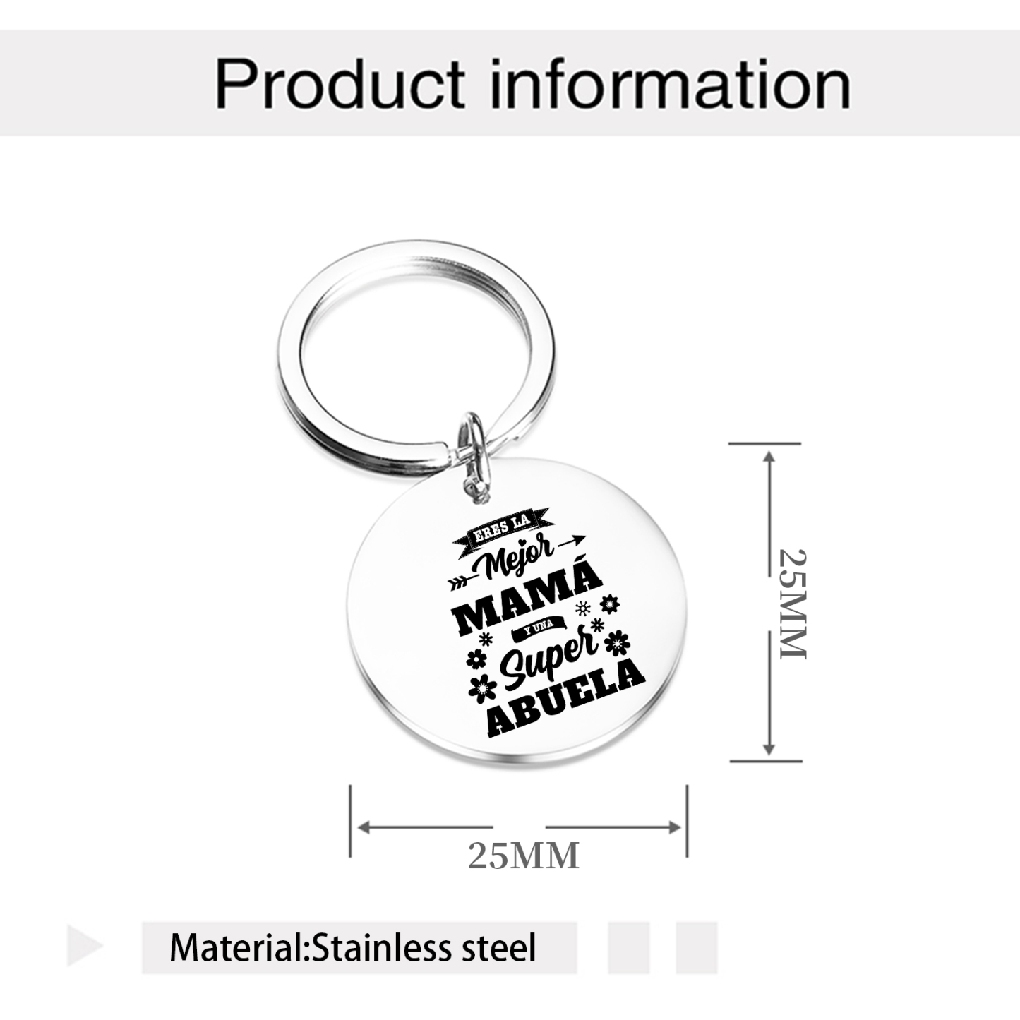 A mi abuela - Llavero de placa redonda "Eres la mejor MAMÁ y una  super ABUELA"