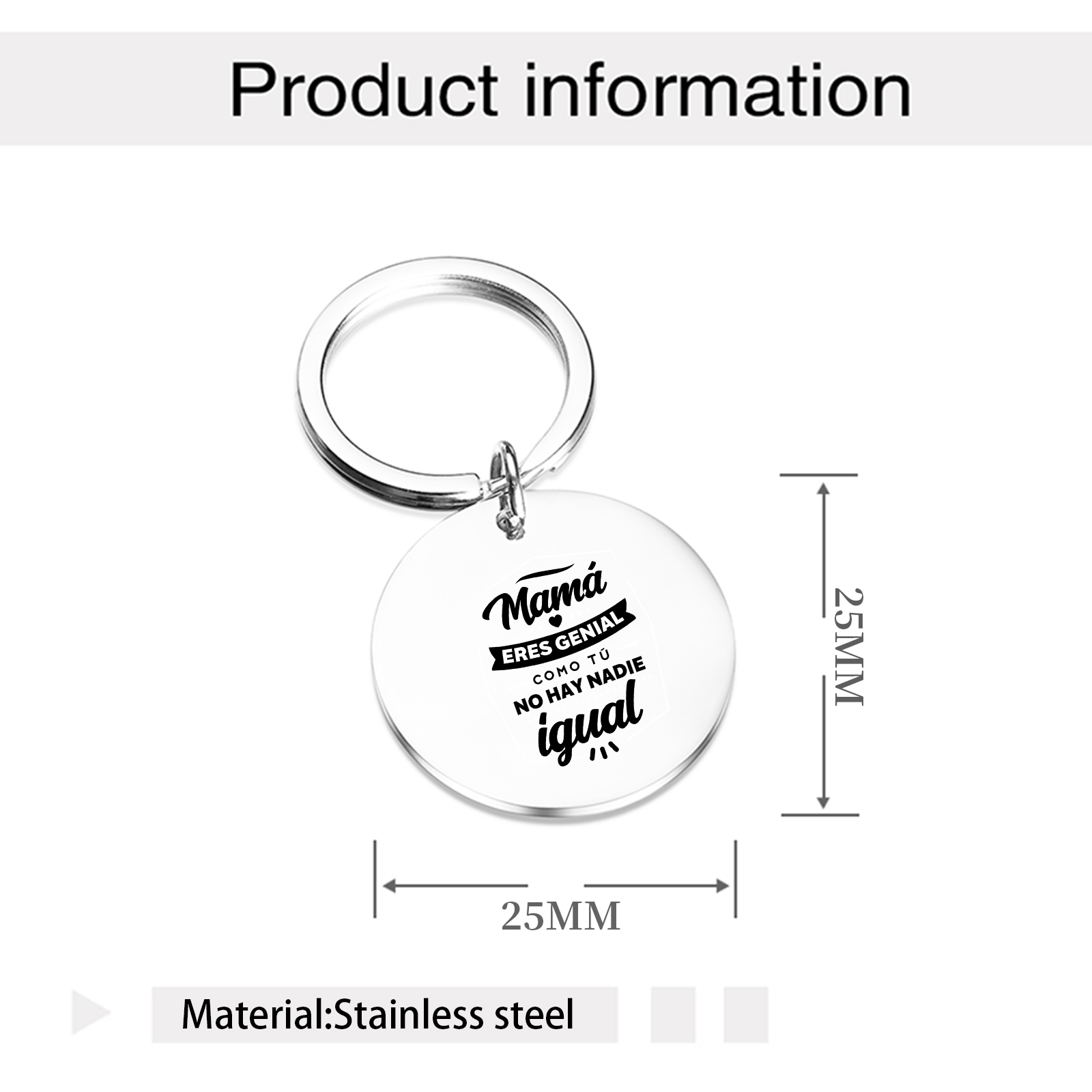 A mi mamá - Llavero de placa redonda "Mamá eres genial como tú no hay nadie igual"