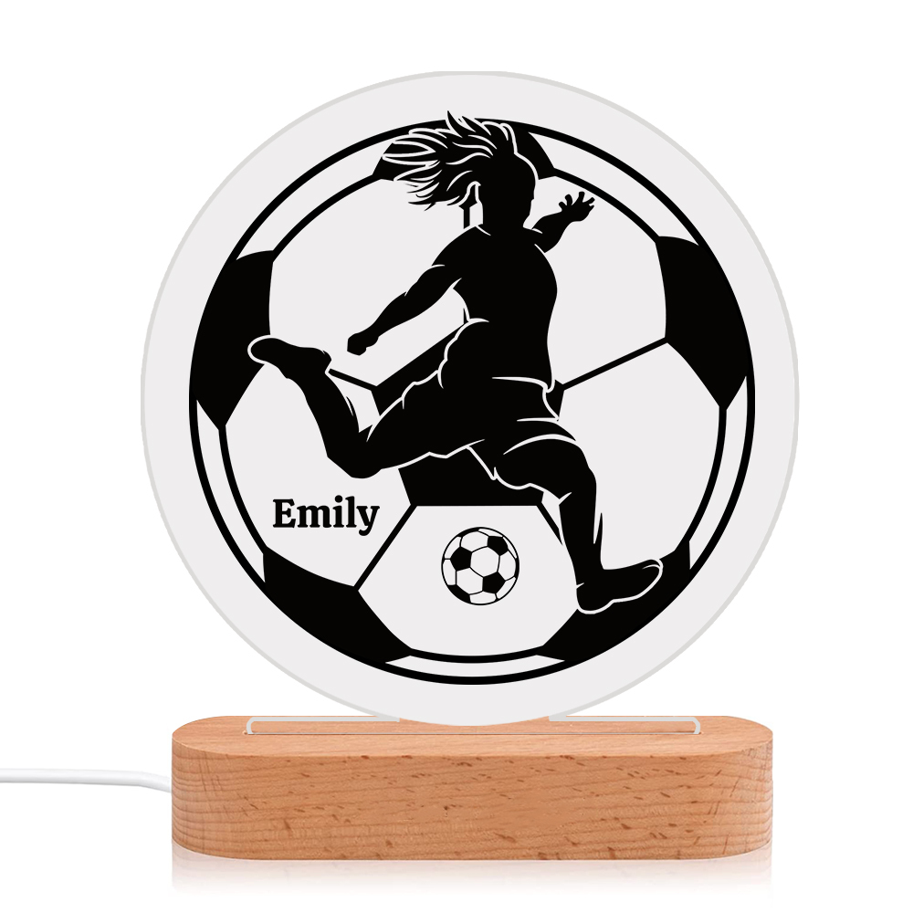 Lámpara Ilusión 3D Luz de Noche LED Silueta de Chica con Fútbol con Nombre Personalizado