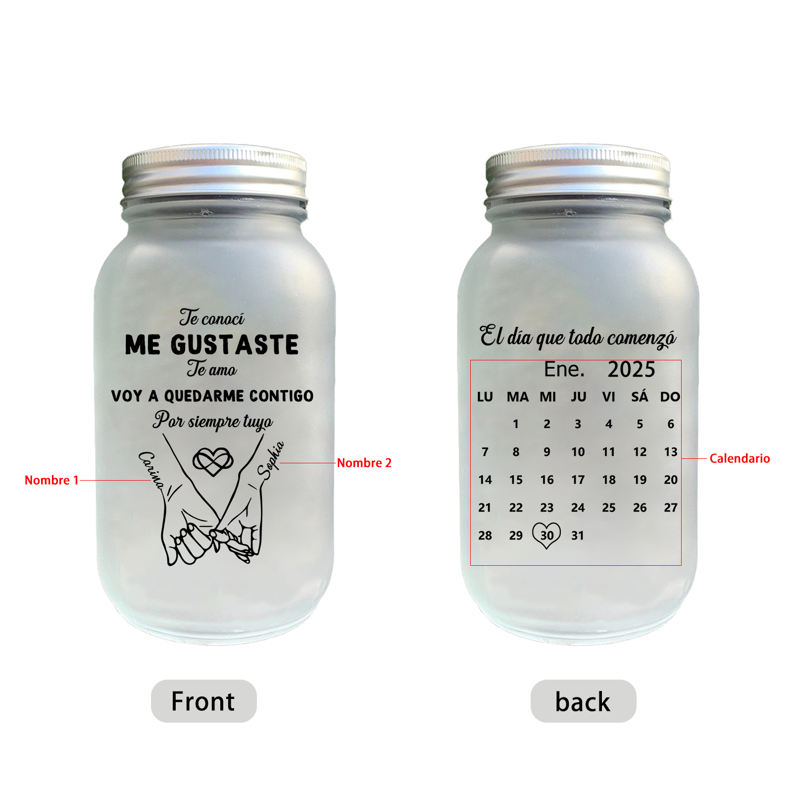 Tarro tipo Mason con luces de hadas personalizado para pareja con promesa con el meñique