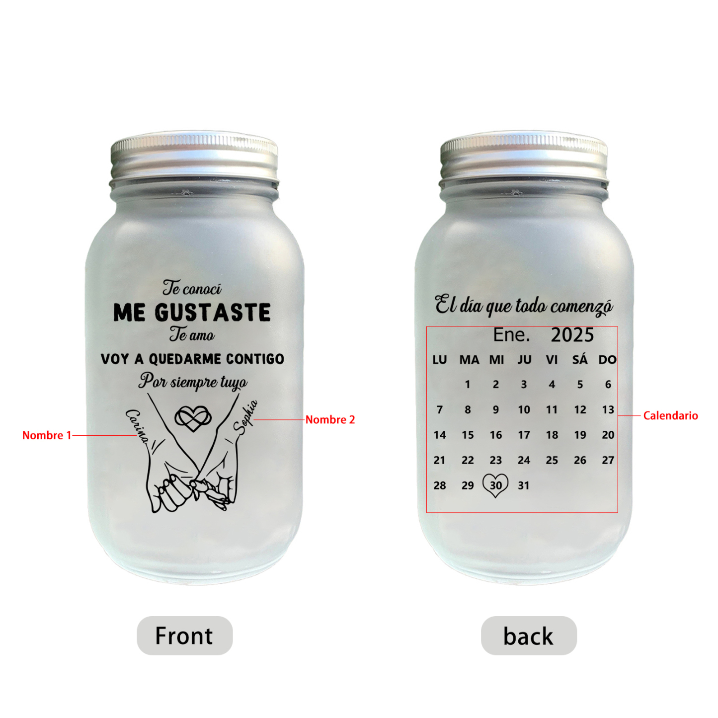 Tarro tipo Mason con luces de hadas personalizado para pareja con promesa con el meñique