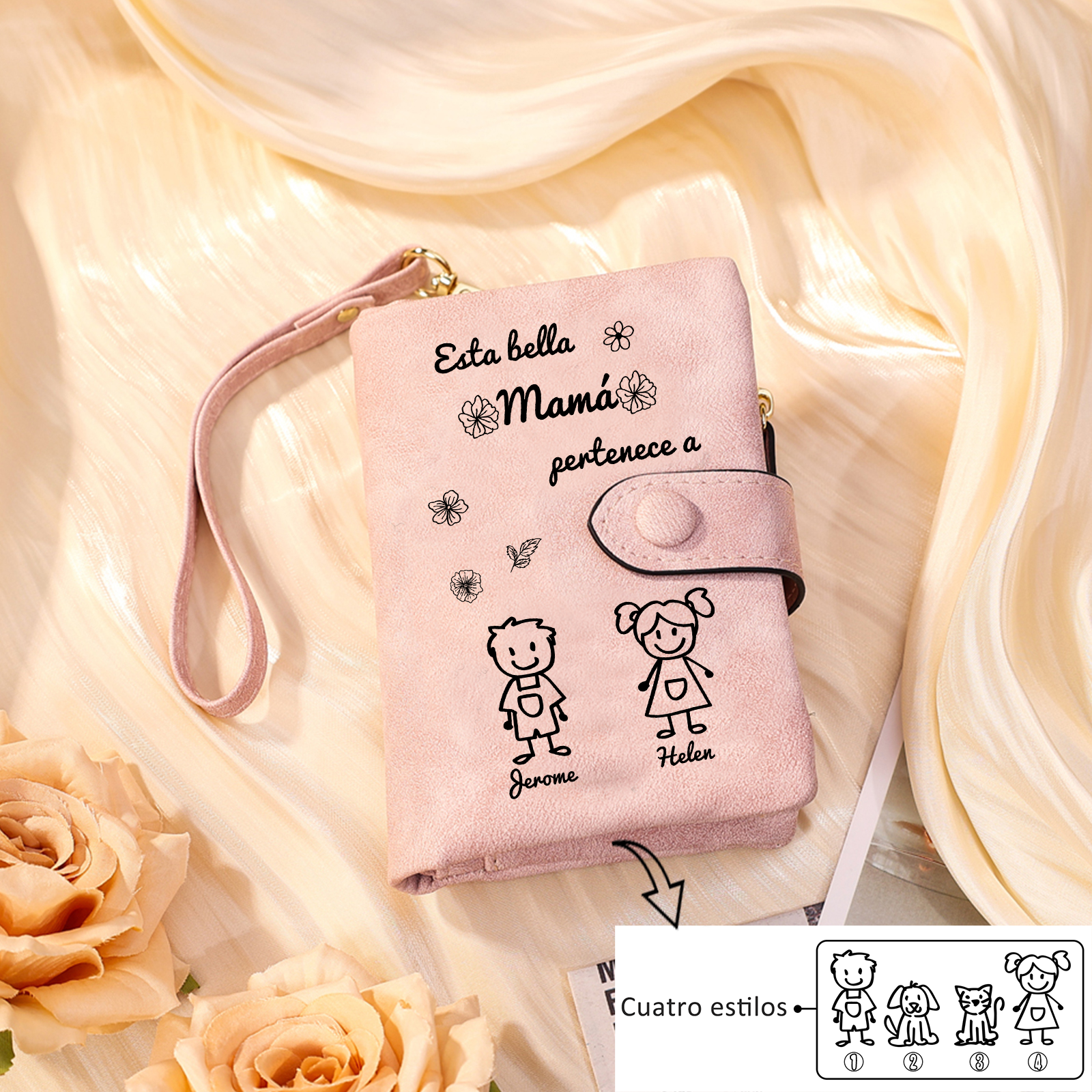 A mi mamá-Cartera, billetera con dibujos seleccionados 2 nombres personalizados monedero clásico para mujer | Jessemade