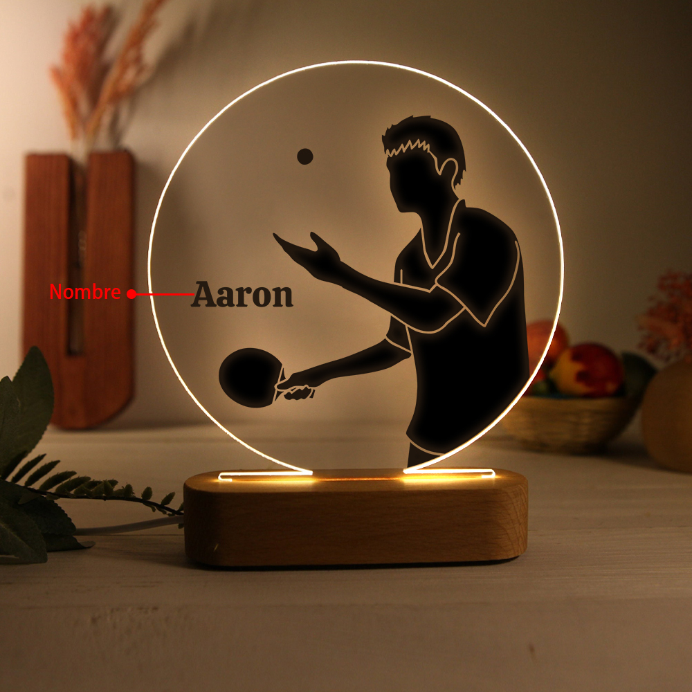 Lámpara Ilusión 3D Luz de Noche LED Silueta de Chico con Ping-pong con Nombre Personalizado