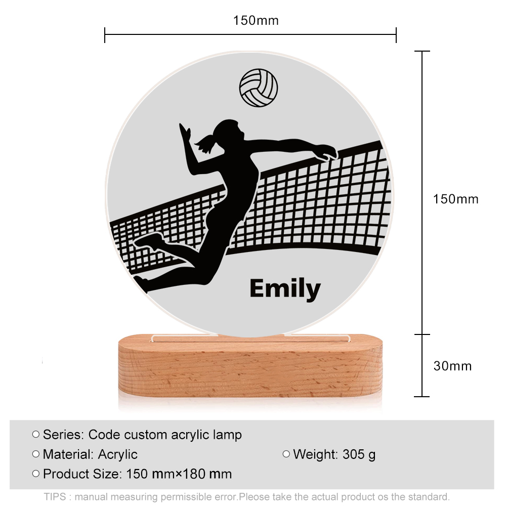 Lámpara Ilusión 3D Luz de Noche LED Silueta de Chica con Voleibol con Nombre Personalizado