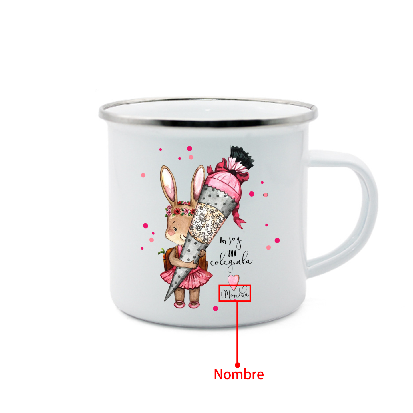 Vuelta al cole-Taza para niños "conejita" con 1 nombre personalizado