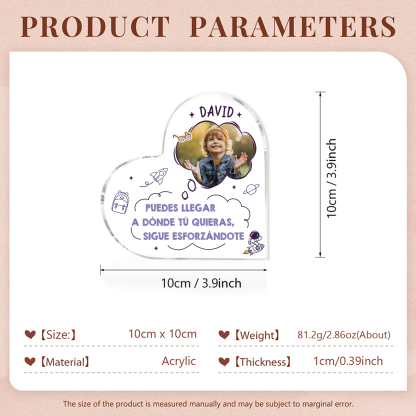 Vuelta al cole-Placa de acrílico en forma de corazón con nombre y foto personalizados