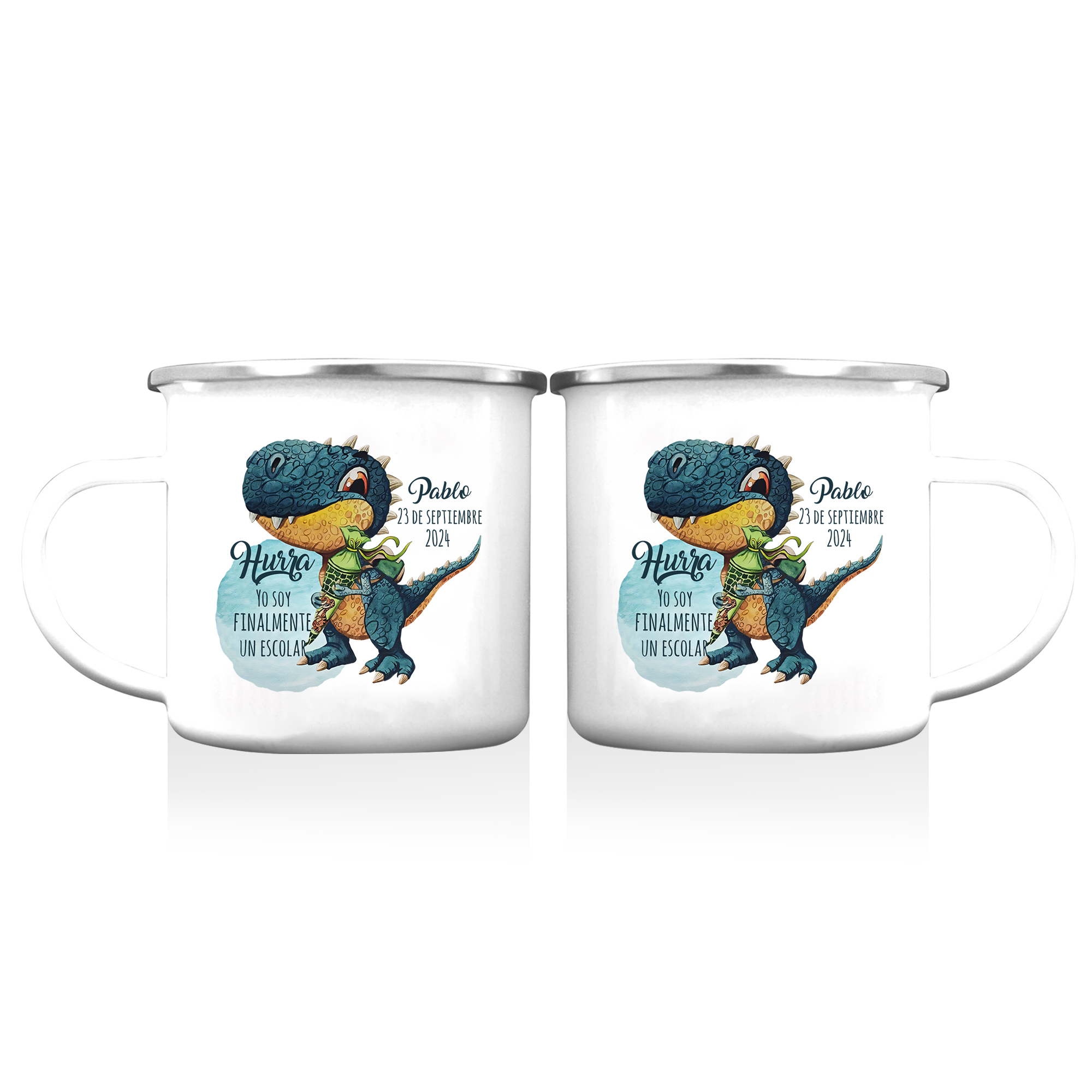 Vuelta al cole-Taza para niños "dinosaurio" con 1 nombre, fecha y año personalizados