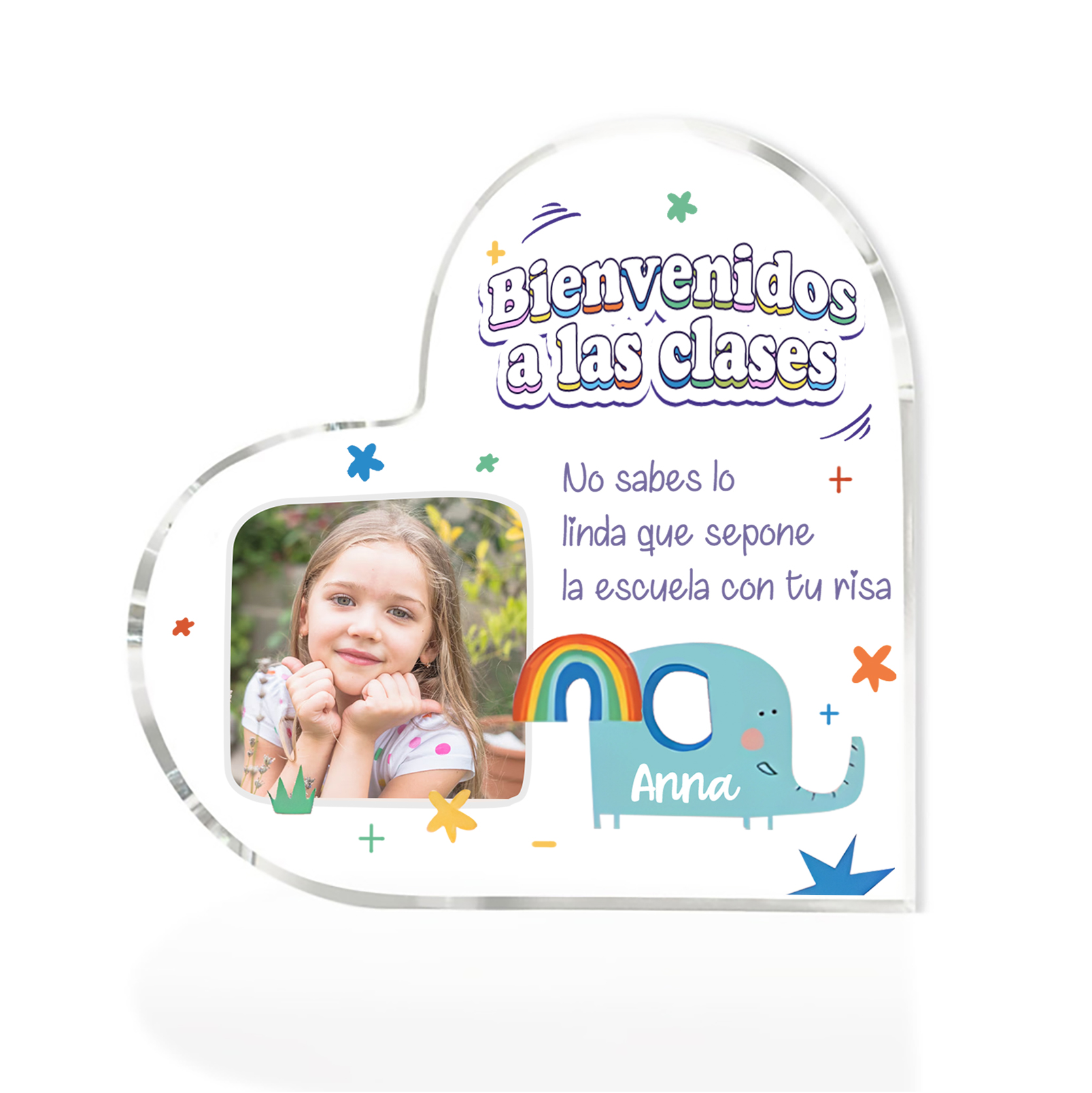 [Copy]Vuelta al cole-Placa de acrílico en forma de corazón con nombre y foto personalizados